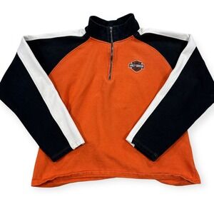 VTG Harley Davidson Sweatshirt Don't Settle For Less Men's Large Orange 1/4 Zip